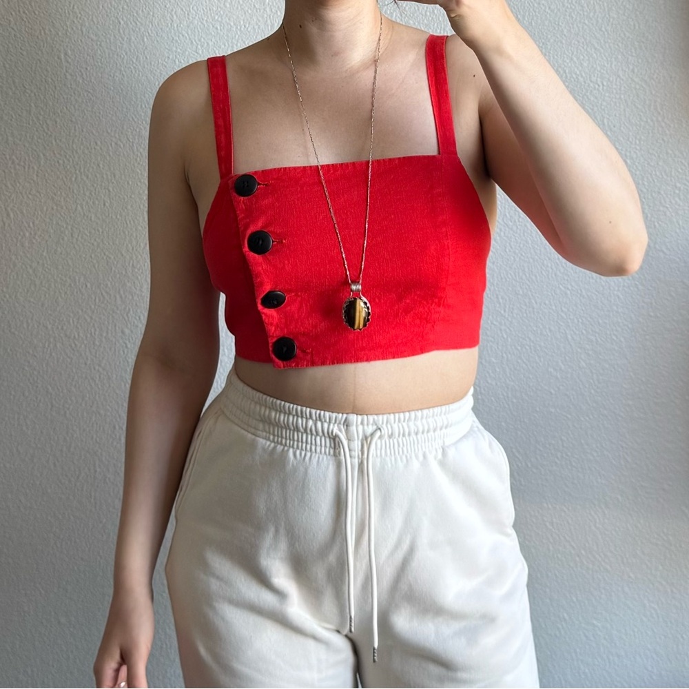 Urban Outfitters Linen Crop Top Side Button Up